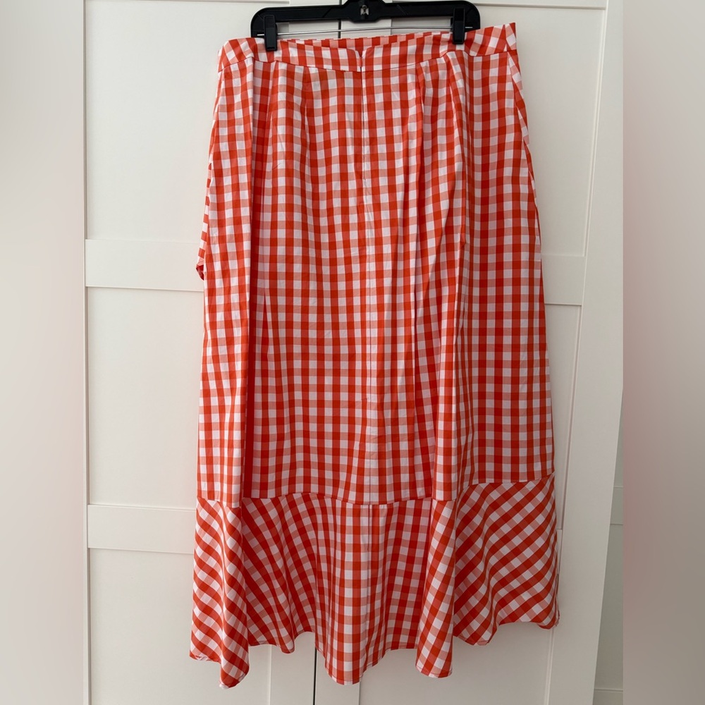 Eloquii Orange Gingham Ruffled Wrap Skirt, 16 - Picture 2 of 7